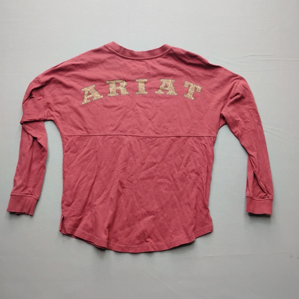 Ariat Womens Tooled Logo Oversized Tee LS Red Small Western